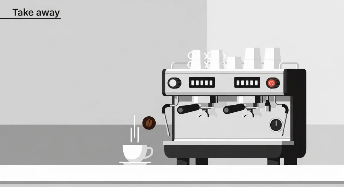 Barista đang pha cà phê bằng máy chuyên nghiệp trong không gian quán take away hiện đại