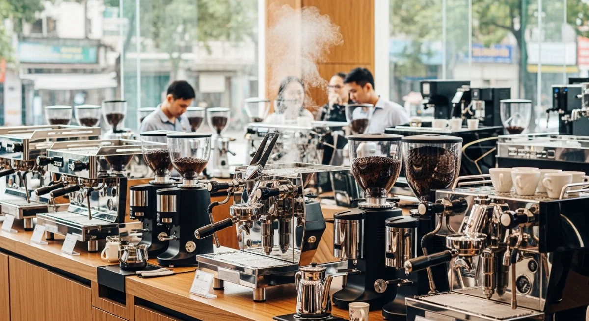 Toàn cảnh không gian showroom máy pha cà phê 365 hiện đại tại trung tâm TP.HCM