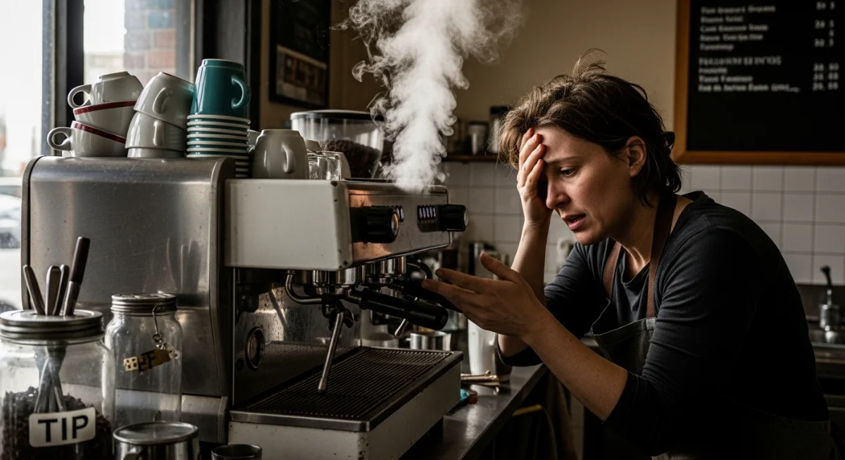 Chủ quán nhỏ cân nhắc mua máy pha cà phê để tối ưu hóa chi phí