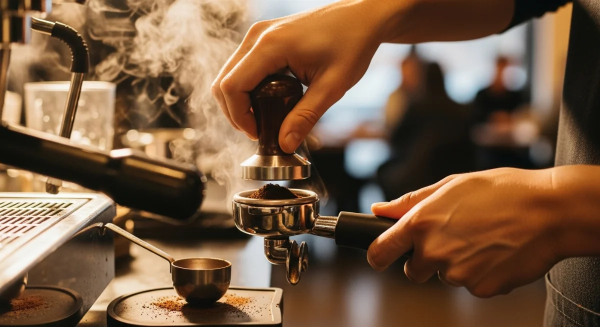 Chủ quán cà phê startup đang kiểm tra mẫu cà phê bột