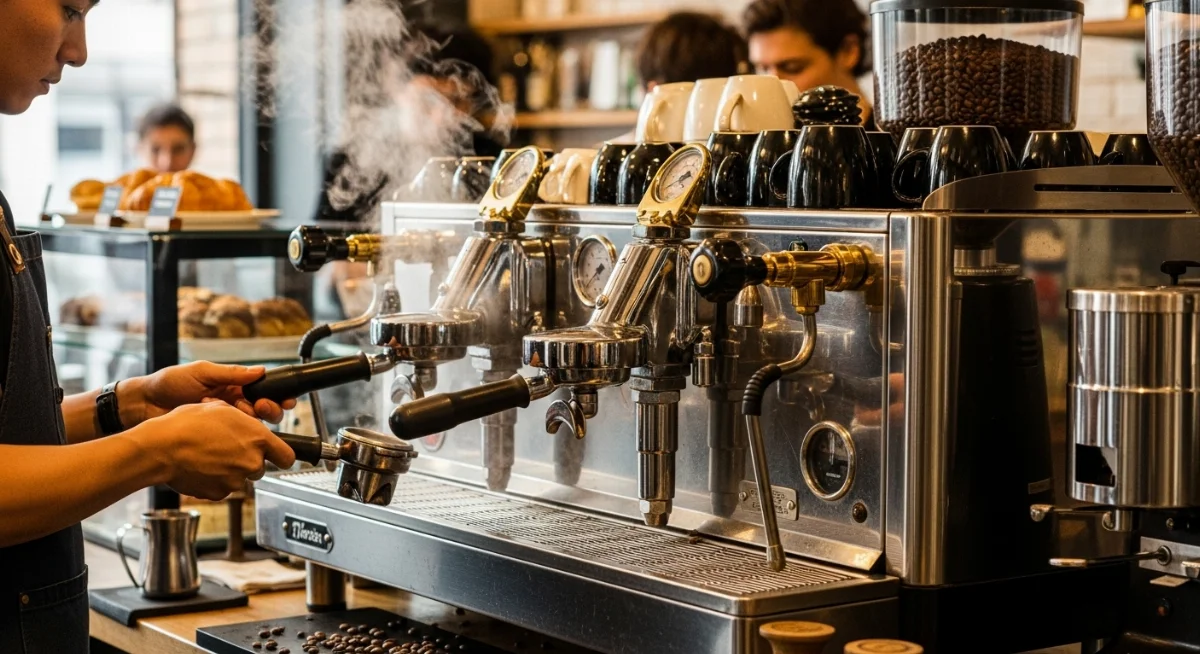 Mô tả công suất máy pha cà phê hoạt động ổn định trong quán