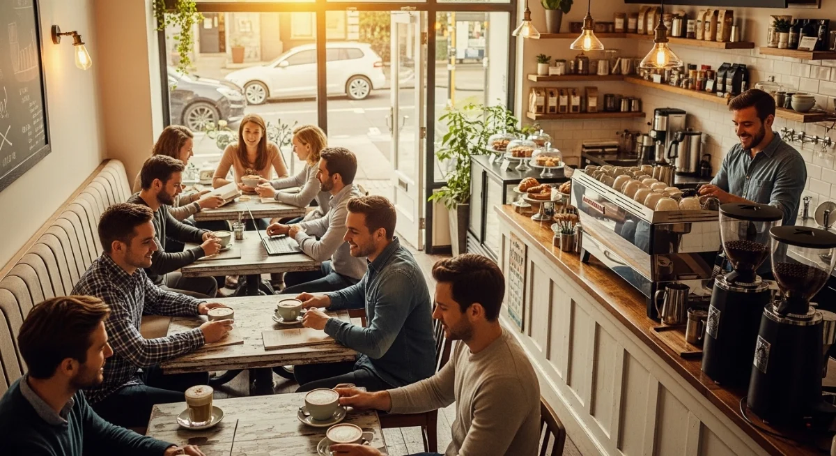 Chủ quán nhỏ đang quản lý nguyên liệu và cà phê bột pha máy cho quán