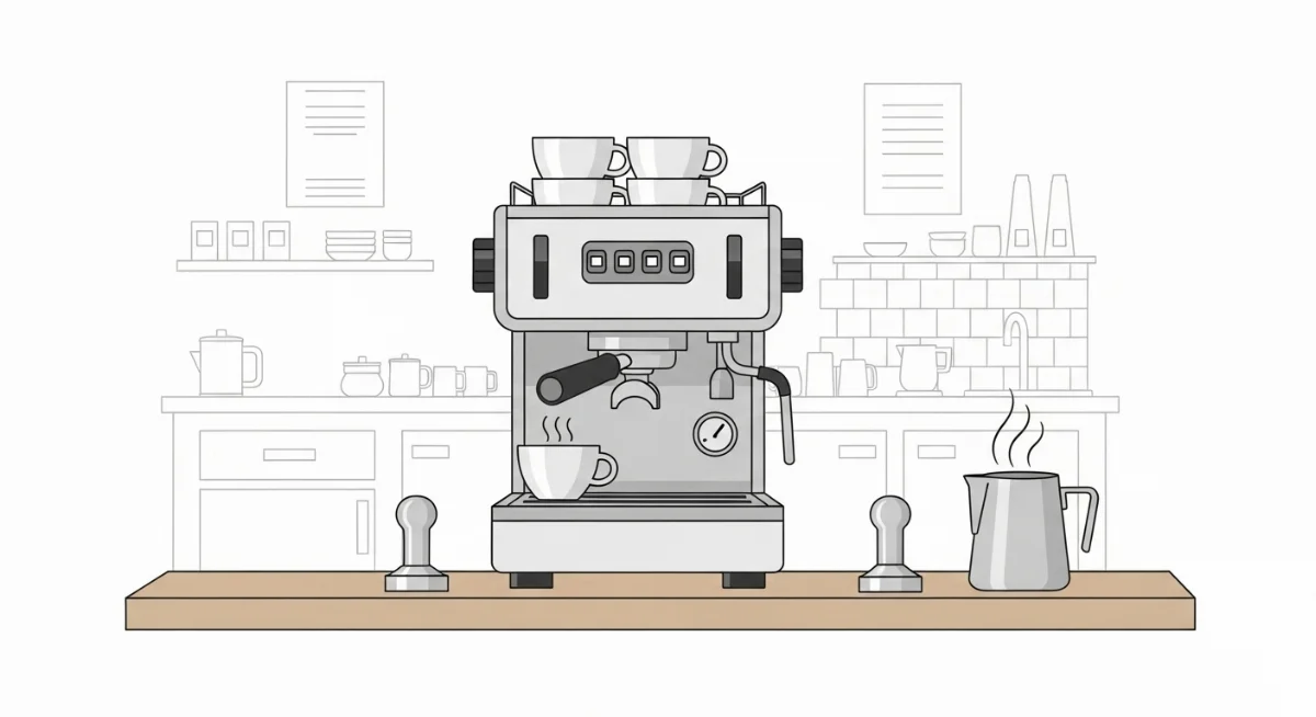 Cận cảnh quy trình pha cà phê espresso bằng máy bán tự động tại quán nhỏ