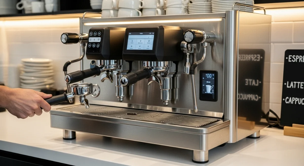 Mô hình quán cà phê take away nhỏ gọn hiện đại cùng máy pha cà phê